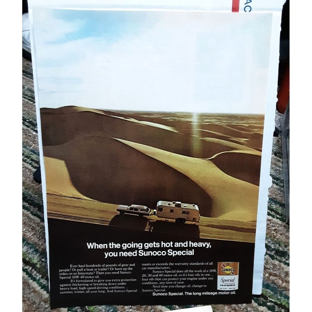 1973 Sunoco Special Motor Oil Original Ad vintage Car Pulling a Trailer